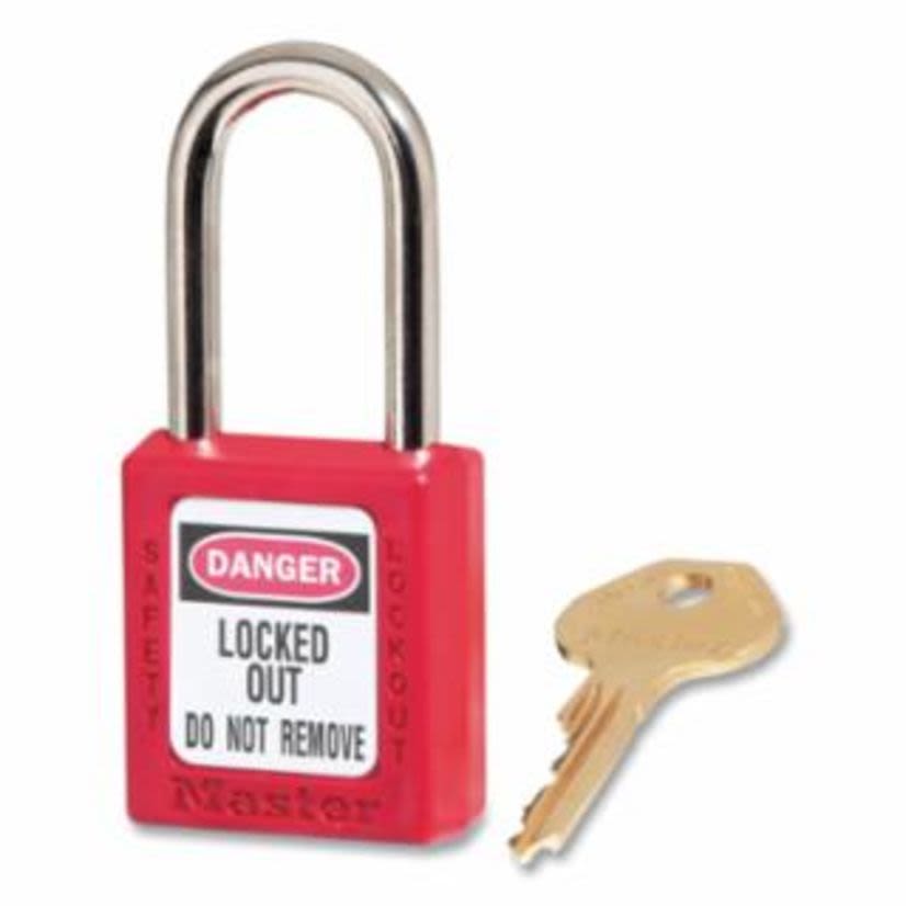 Master Lock 410RED Zenex 410 Lockout Padlock, Different Key, Red, Thermoplastic Body, 1/4 in Dia x 1-1/2 in H x 25/32 in W Steel Shackle, 1-3/4 in L Body